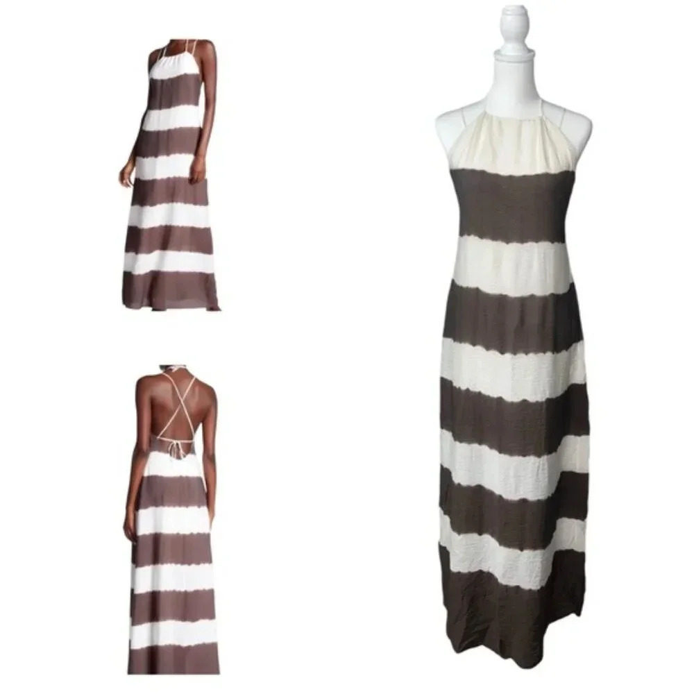 Bailey/44 Galabeya Maxi Cross back Dress White & Brown Sz Small
